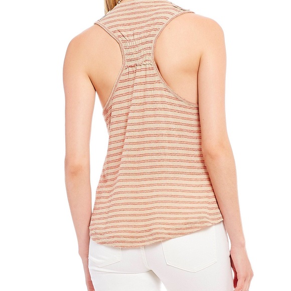 Free People Boho Frida Beige Striped Surplice Tank - Picture 2 of 3